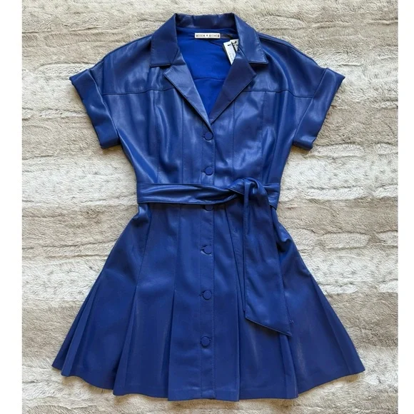 Alice + Olivia Shirley Faux-Leather Mini Shirtdress in Royal Size 2 - Picture 4 of 16